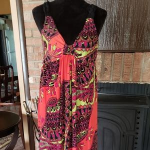 Beautiful Orange & Lime Green Flowery Maxidress